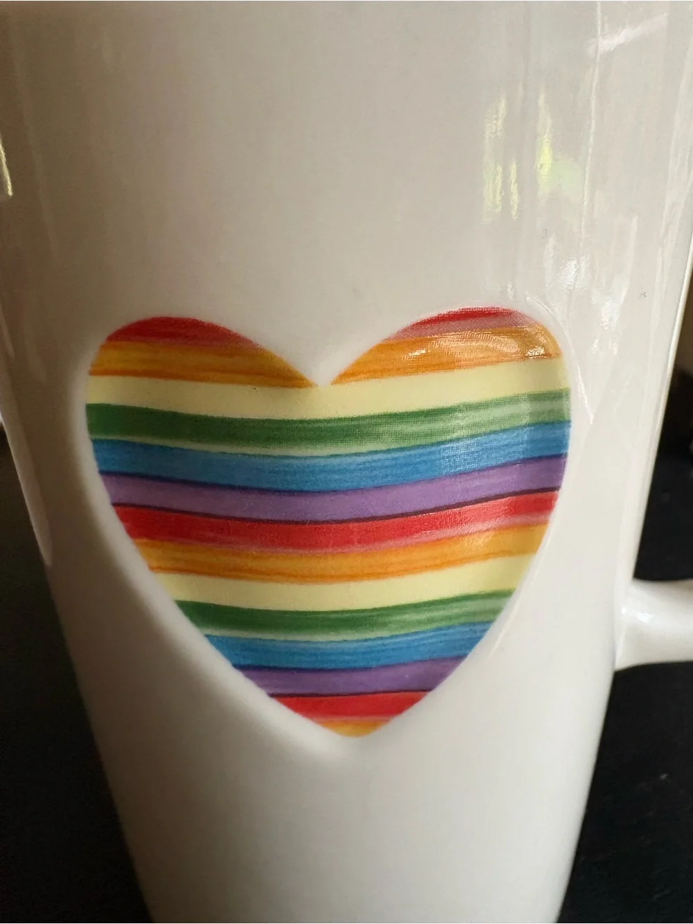 2 Tall Rainbow Heart Mugs “Open Mind, Open Heart” Williams Sonoma Trevor Project